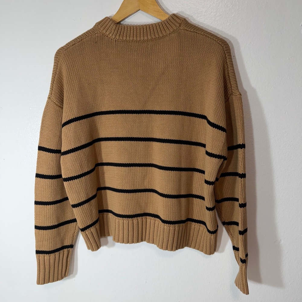 Quince Organic Cotton Boyfriend Crew Sweater Striped Camel Black Mens Medium - Picture 3 of 6